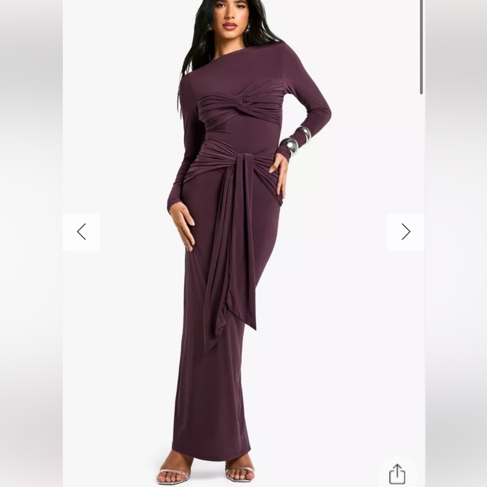 Boohoo brown/plum front twist maxi dress